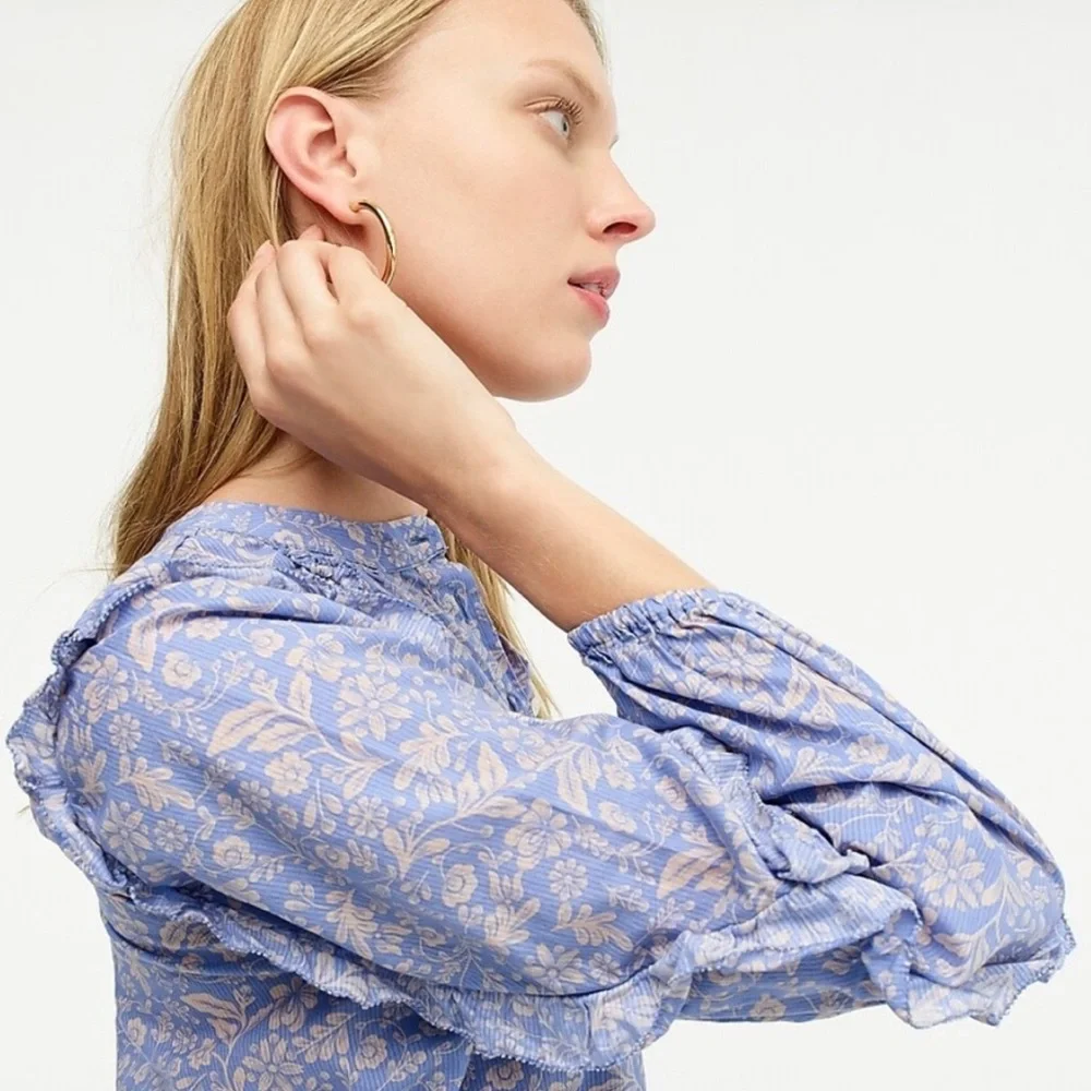 J. Crew Ruffle Sleeve Floral Print Popover Top